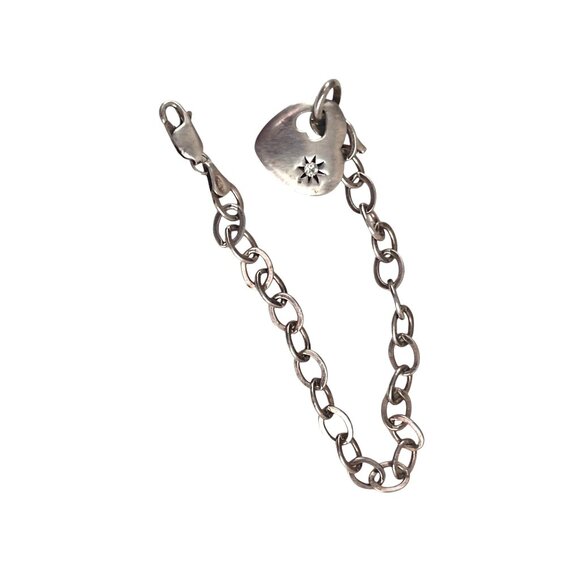 Sterling Silver Heart Charm Bracelet With Lobster Clasp & Star Engraving - Picture 3 of 9